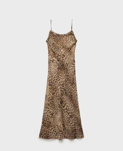 Mango Leopard Midi Dress Ecru In Multi