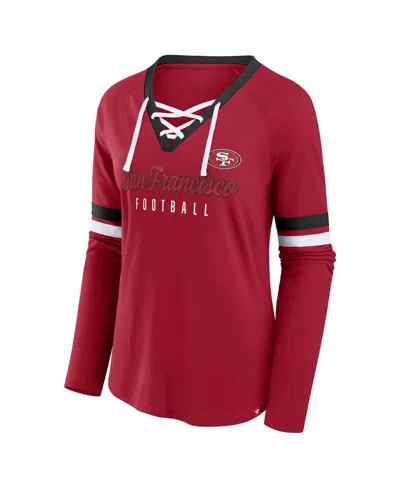 Fanatics Women's Scarlet San Francisco 49ers Plus Size Won Done Lace-up V-neck Long Sleeve T-shirt In Multi