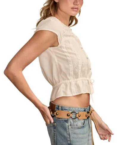 Lucky Brand Lace Tie Waist Top In White