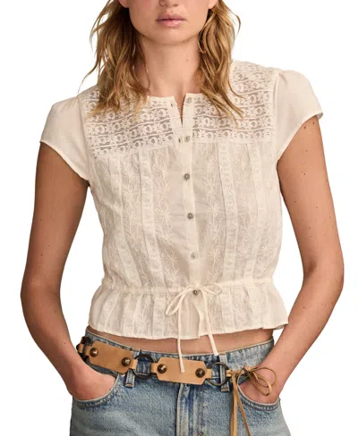 Lucky Brand Lace Tie Waist Top In White