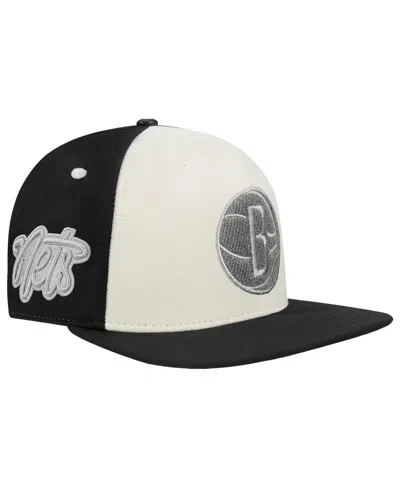 Pro Standard Cream Brooklyn Nets French Terry Snapback Hat In Black
