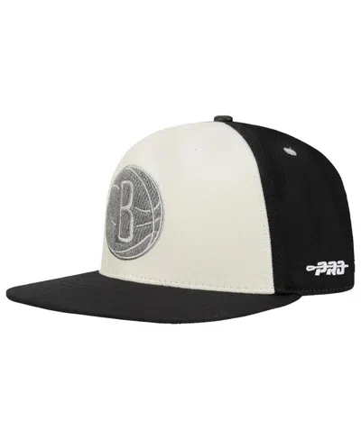 Pro Standard Cream Brooklyn Nets French Terry Snapback Hat In Black