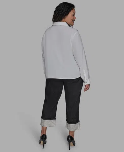 Karl Lagerfeld Plus Size Paris-print Button-front Blouse In White