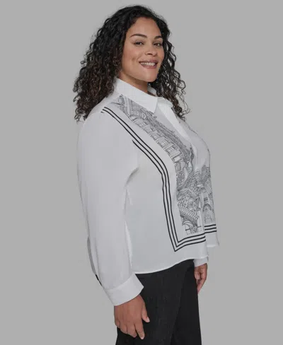 Karl Lagerfeld Plus Size Paris-print Button-front Blouse In White