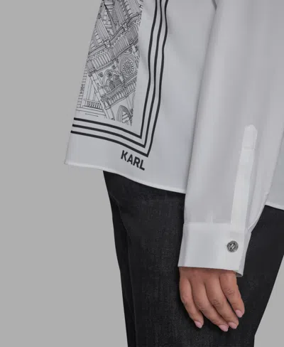 Karl Lagerfeld Plus Size Paris-print Button-front Blouse In White