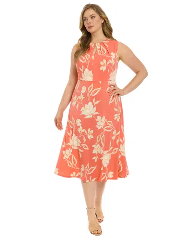 London Times Plus Size Printed Sleeveless Midi Dress
