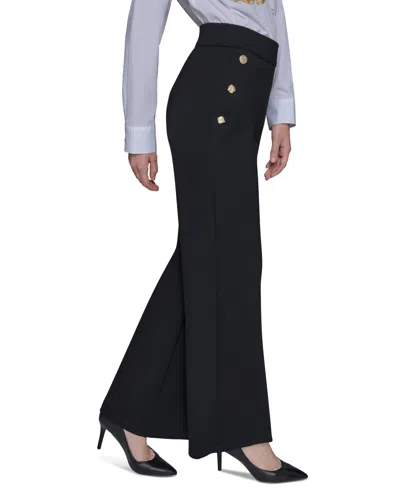 Karl Lagerfeld Womens Side Button Wide Leg Ponte Pants P Xs Xl In Black