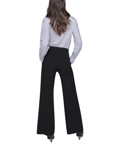 Karl Lagerfeld Womens Side Button Wide Leg Ponte Pants P Xs Xl In Black