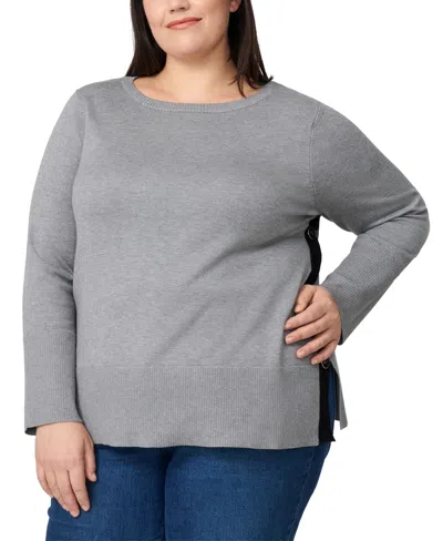 Melissa Paige Plus Size Side-button Tunic Sweater In Gray