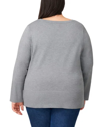 Melissa Paige Plus Size Side-button Tunic Sweater In Gray