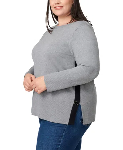 Melissa Paige Plus Size Side-button Tunic Sweater In Gray