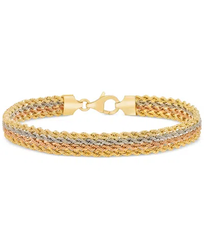 Macy's Four-row Rope Link Chain Bracelet In 14k Tricolor Gold In Gold
