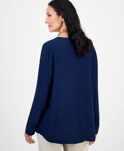 Jm Collection Women's Shine Embroidered Tunic Top, Exclusively At Macy's In Blue