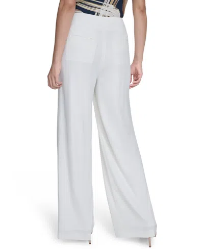 Calvin Klein Womens Linen Pleated Wide Leg Pants In White