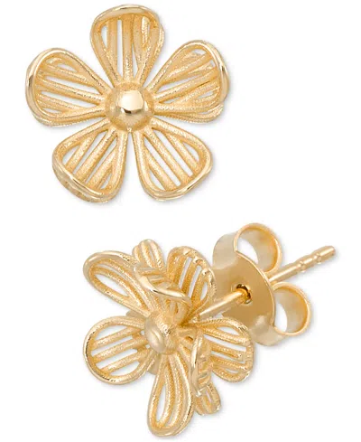 Macy's Polished Openwork Flower Stud Earrings In 10k Gold In Gold