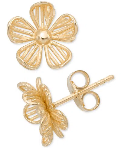 Macy's Polished Openwork Flower Stud Earrings In 10k Gold In Gold