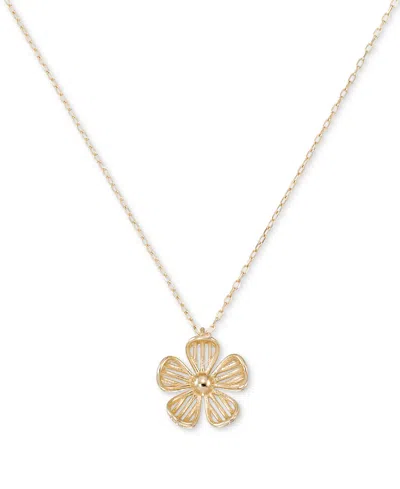 Macy's Polished Openwork Flower 18" Pendant Necklace In 10k Gold In Gold