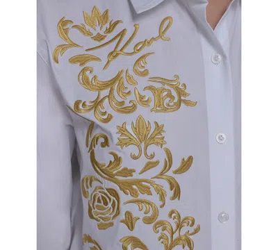 Karl Lagerfeld Women's Cotton Embroidered Button-front Top In White