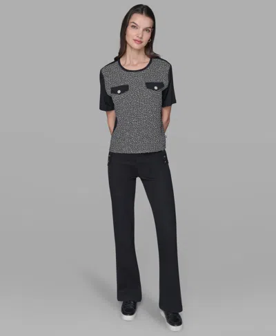 Karl Lagerfeld Women's Crystal-embellished Tweed Top In Gray