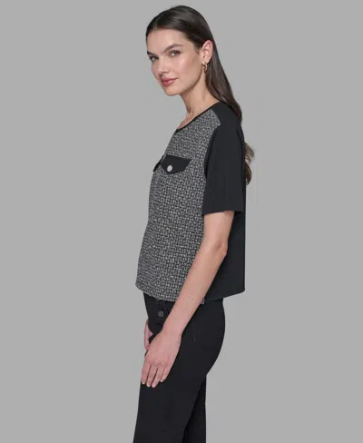 Karl Lagerfeld Women's Crystal-embellished Tweed Top In Gray