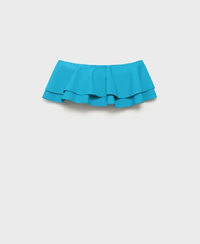 Mango Strapless Ruffle Top In Blue