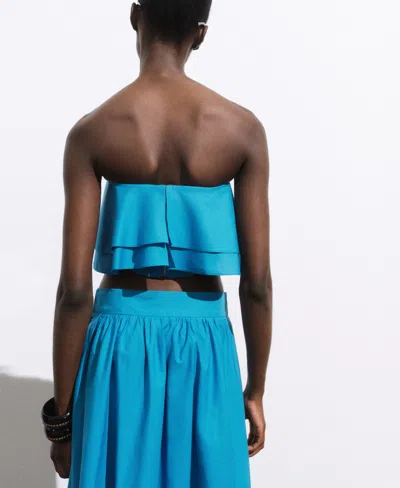 Mango Strapless Ruffle Top In Blue