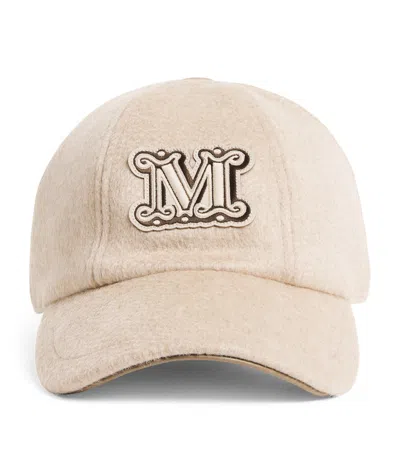 Max Mara Camel Monogram Baseball Cap In Sand