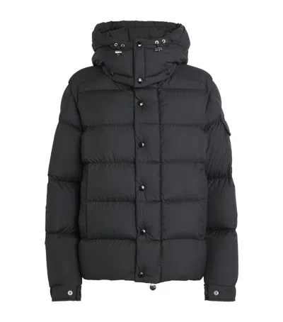 Moncler Long Little Down Jacket With Square Quilting And Hood In Black
