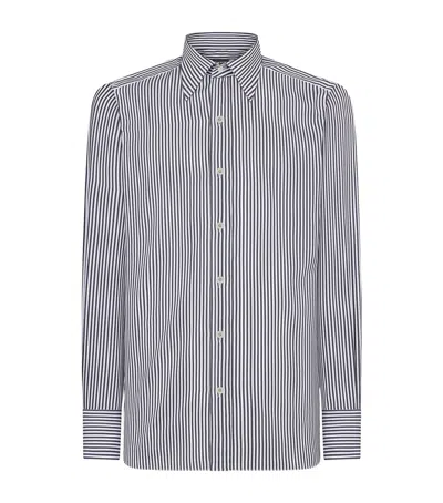 Tom Ford Striped Pattern Button-down Collar Long Sleeves Shirt In White