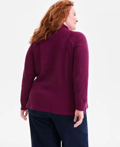 Style & Co Women's Waffle-knit Quarter Zip Top, Macy's Exclusive In Burgundy