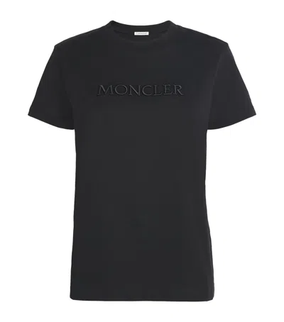 Moncler Embroidered Logo Cotton T-shirt In Black