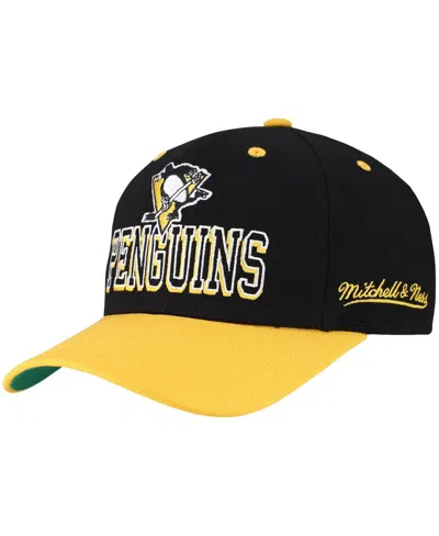 Mitchell & Ness Men's Black/gold Pittsburgh Penguins Backside Script Two-tone Pro Crown Adjustable Hat In Multi