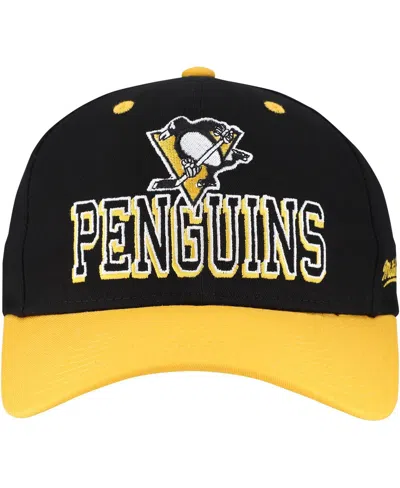 Mitchell & Ness Men's Black/gold Pittsburgh Penguins Backside Script Two-tone Pro Crown Adjustable Hat In Multi