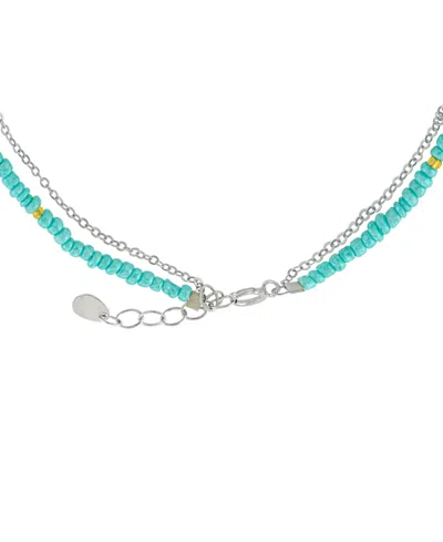 Macy's Anchor Charm Seed Beaded Double Chain Ankle Bracelet In Sterling Silver In Multi