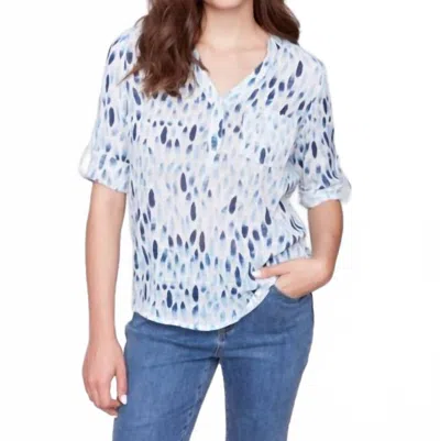 Charlie B Printed Cotton Gauze Half-button Blouse In Blue In Blue