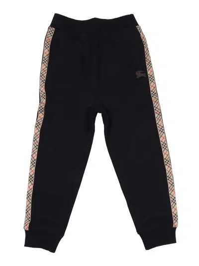 Burberry Jackson Check Trim Cotton Jogging Pants In Black