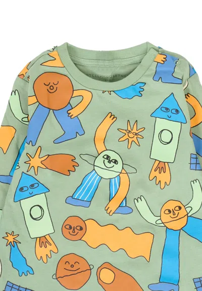 Stella Mccartney Green T-shirt For Baby Boy With Space Print In Multi