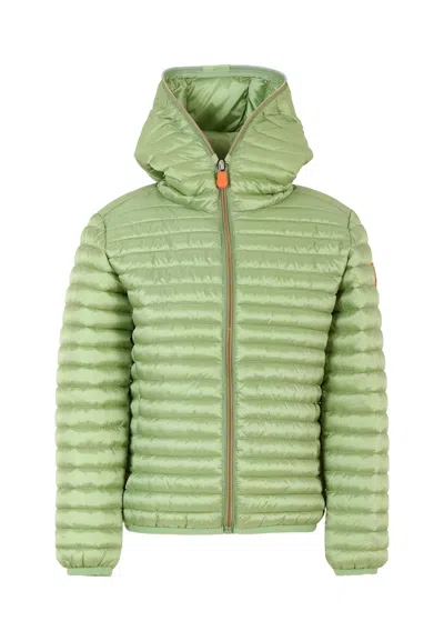 Save The Duck Green Rosy Down Jacket For Girl With Logo In Green