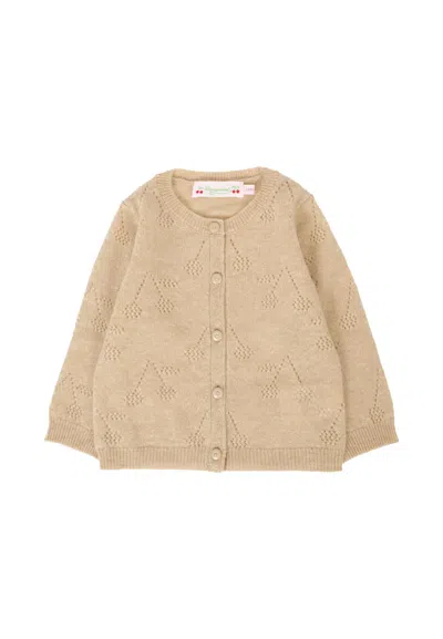 Bonpoint Beige Cardigan For Baby Girl With Cherries In Brown