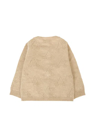 Bonpoint Beige Cardigan For Baby Girl With Cherries In Brown