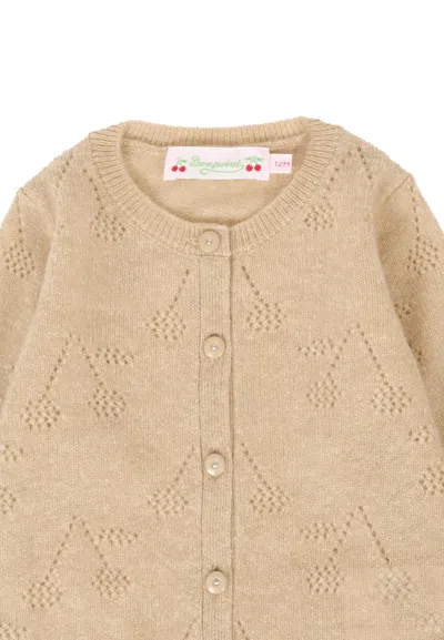 Bonpoint Beige Cardigan For Baby Girl With Cherries In Brown