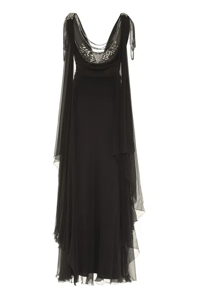 Alberta Ferretti Crystal-embellished Gown In Black