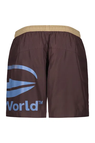 Perks And Mini Logo-print Two-tone Swim Shorts In Brown