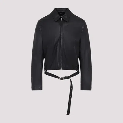 Acne Studios Belted Leather Jacket In Black