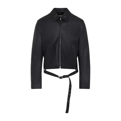 Acne Studios Belted Leather Jacket In Black