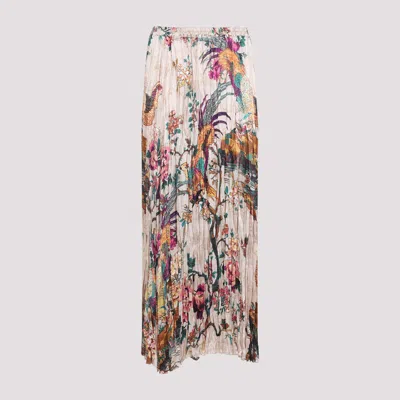 Roberto Cavalli Midi Skirt With Floral And Pheasant Print In Multi