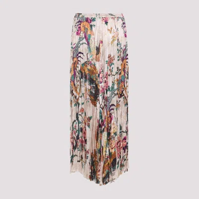 Roberto Cavalli Midi Skirt With Floral And Pheasant Print In Multi