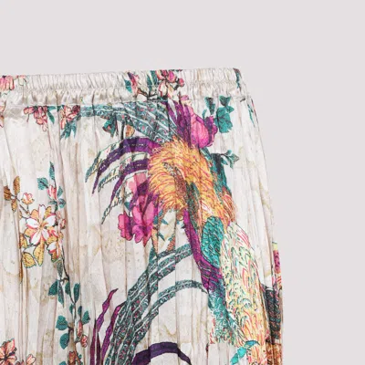 Roberto Cavalli Midi Skirt With Floral And Pheasant Print In Multi