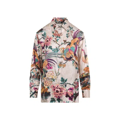 Roberto Cavalli Silk Floral Print Shirt In Multi