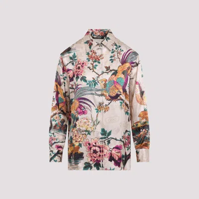 Roberto Cavalli Silk Floral Print Shirt In Multi
